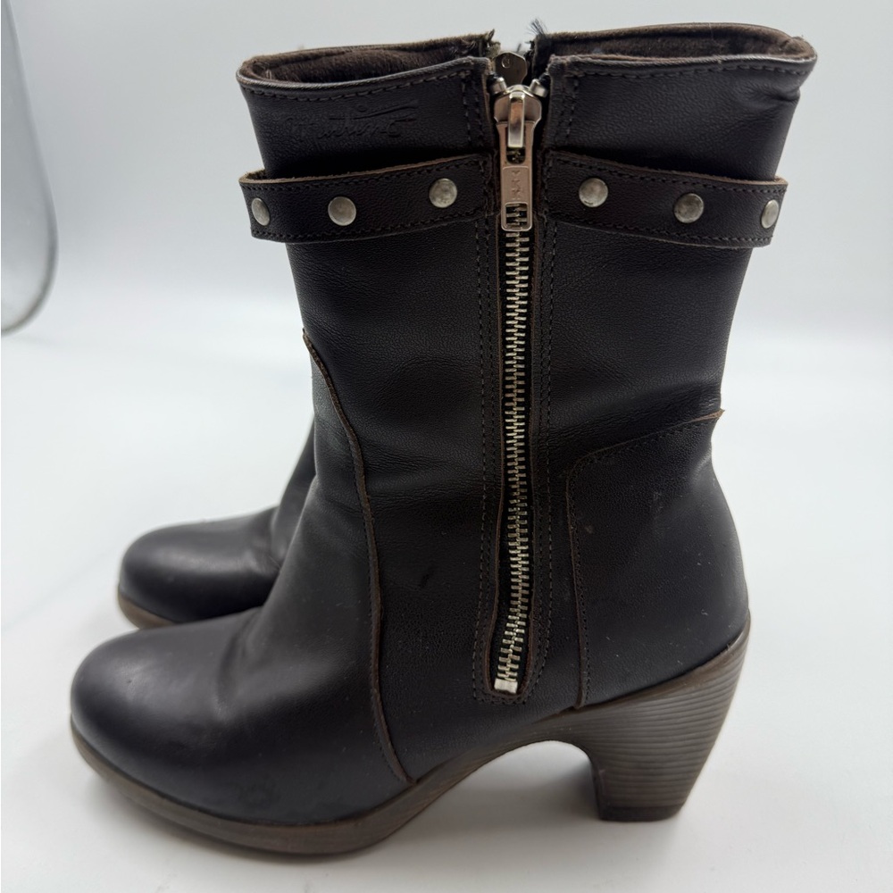 Martino Posh High Heel Motorcycle Boots Double Zipper Boots Size 7 Woman Rubber